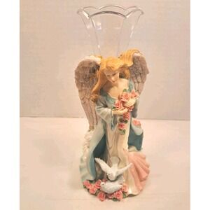 Vintage Angel Resin Vase with Roses and Doves Colorful NIB!